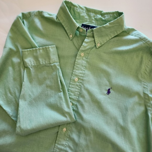 Ralph Lauren Classic Fit green long sleeve button front shirt mens size XL - Picture 1 of 6